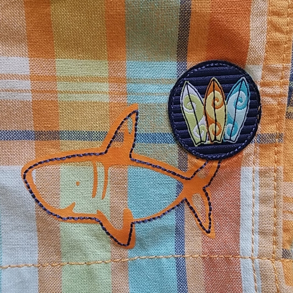 NWT Vintage Carter's Orange/blue plaid shark overalls. Baby's size 24 months. - Picture 4 of 5